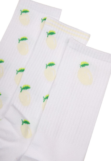 Womens 3pk White Lemon Ankle Socks