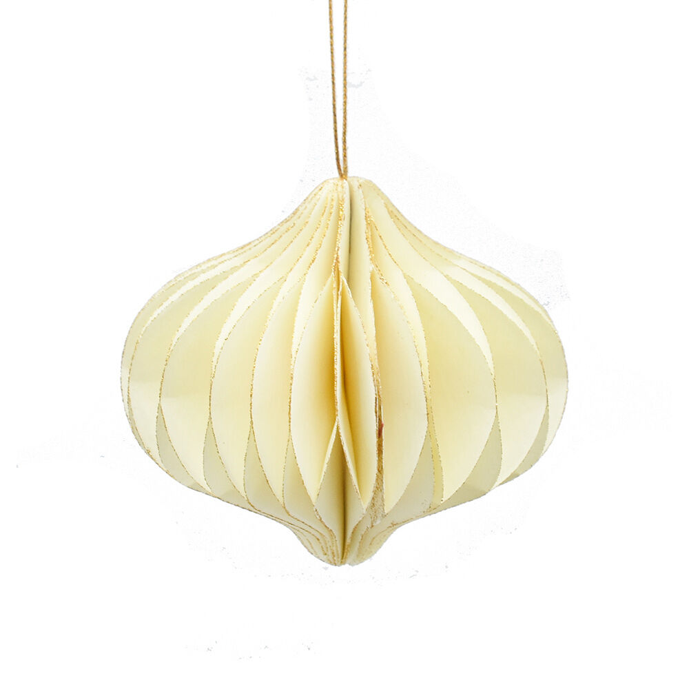 Suspension toupie 3D papier blanc crème et doré Ø8xH9cm