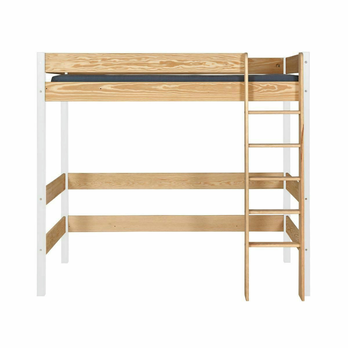 CLEA - Lit mezzanine 90x190 cm bois massif blanc et bois