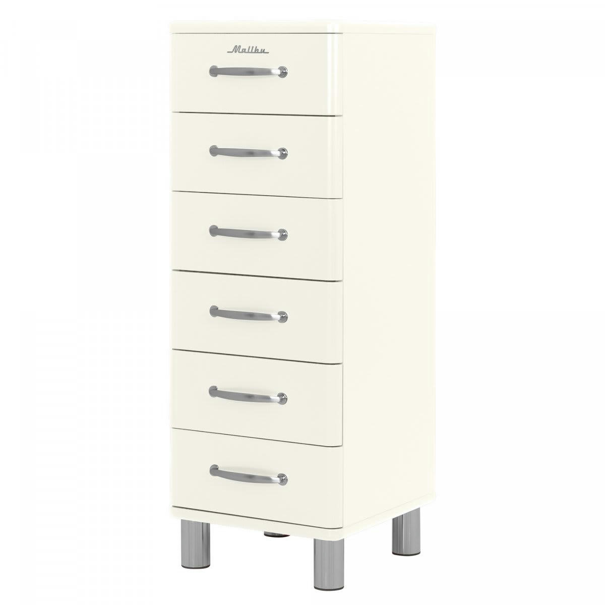 MALIBU - Commode haute 6 tiroirs style vintage beige