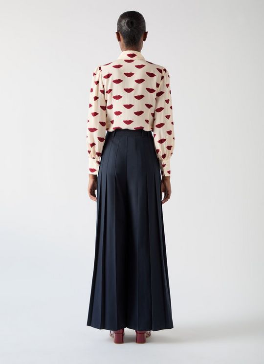 Sonya Red Silk Lips Print Silk Blouse