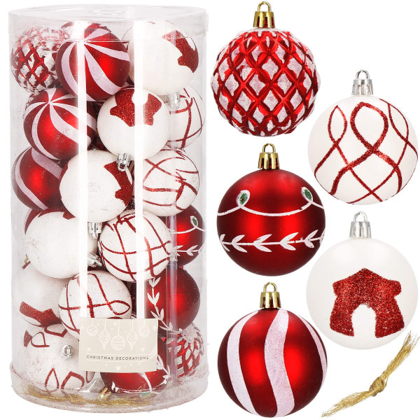 Bombki choinkowe 30 szt. czerwony 6 cm zestaw choinkowy