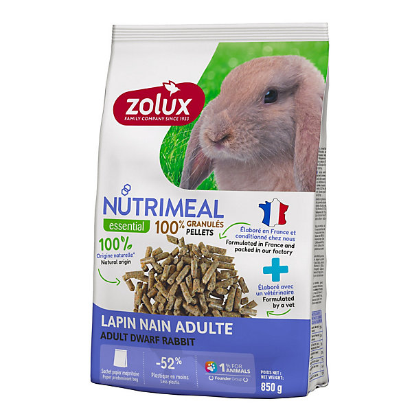 Granulés pour lapin nain adulte (6 mois et plus) sachet de 850 g