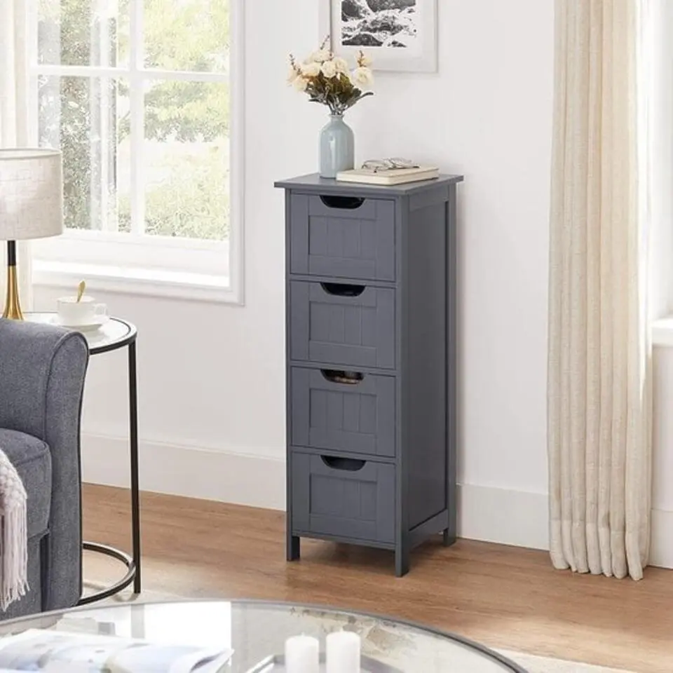 Parya Home - Smalle Ladekast - 4 Lades - Hout - Grijs