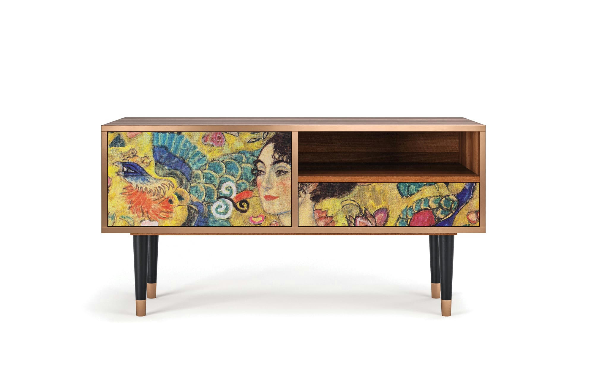 LADY WITH FAN BY GUSTAV KLIMT - Meuble TV  jaune 1 tiroir et 1 porte L 115 cm