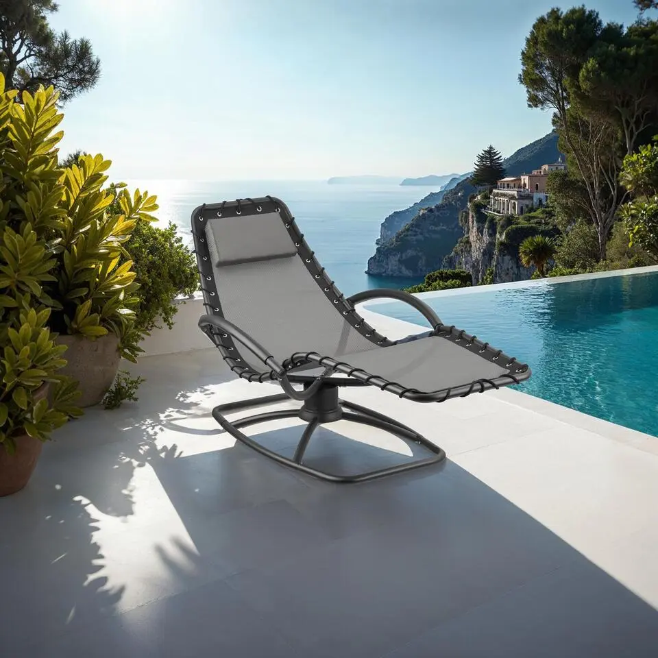 tectake Ligstoel Toulon, ergonomisch, schommelfunctie, Grijs