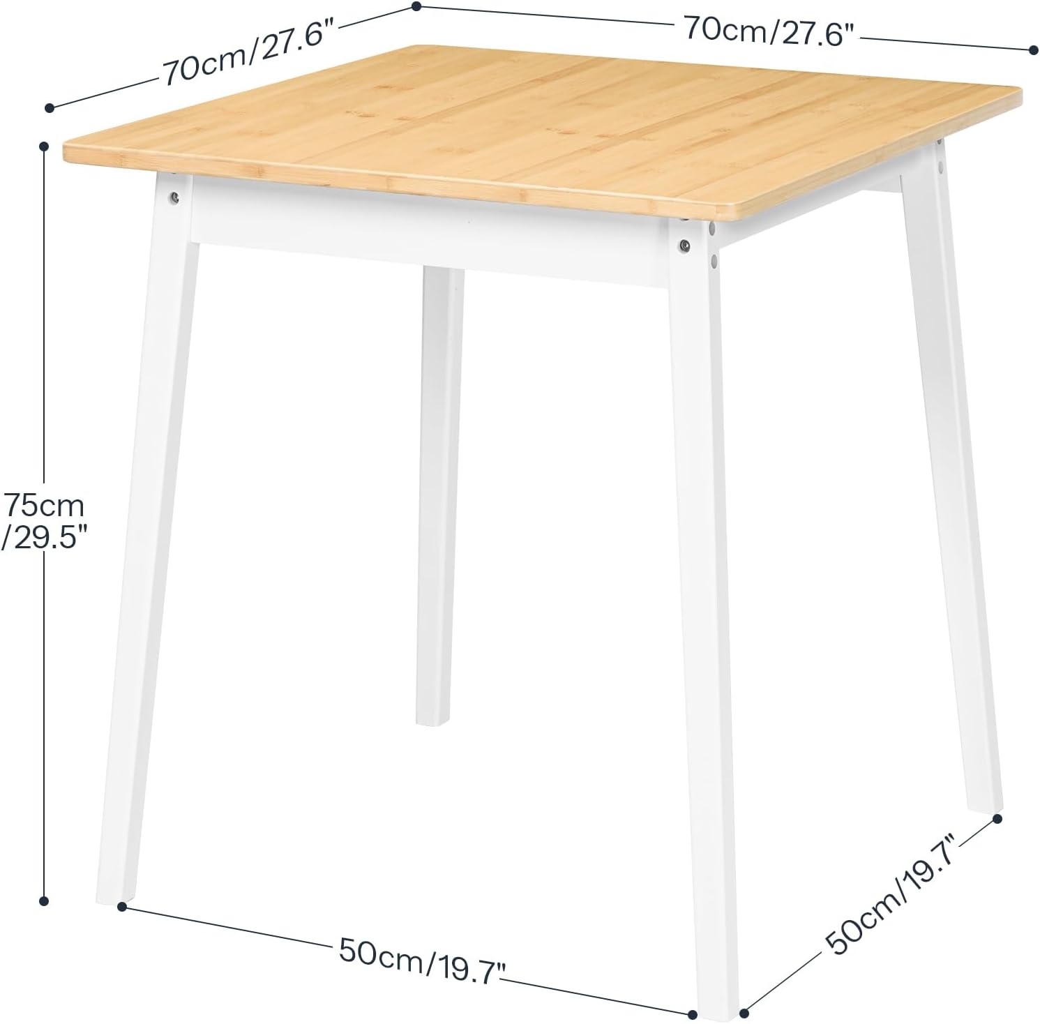 HOOBRO Bamboo Dining Table, Square Dining Table for 2, 27.6 Kitchen Table for Small Space, Writing Table, Easy to Assemble, for Dining Room, Living Room, Office, Kitchen, Natural and White YW70CZ01G1