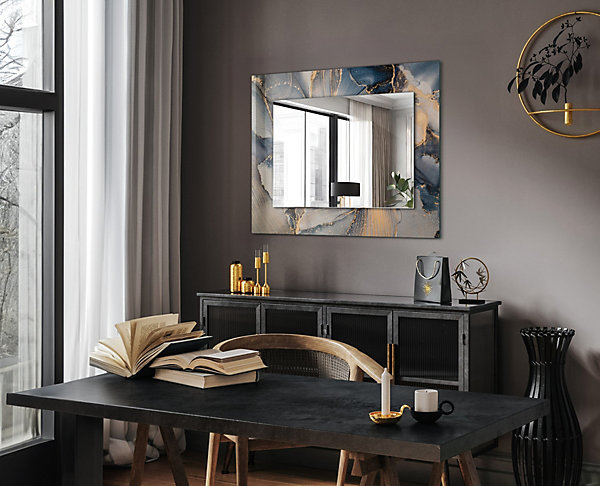 Miroir Rectangulaire Tulup 80x60 cm Art Abstrait Bleu Miroir élégant Pour Dressing Pose Horizontale Ou Verticale
