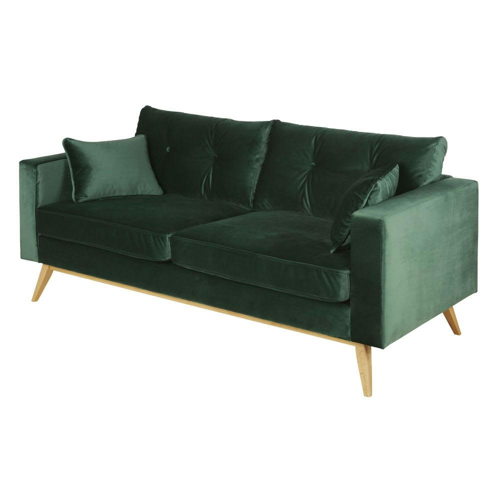 Brooke - Canapé style scandinave 3/4 places en velours vert