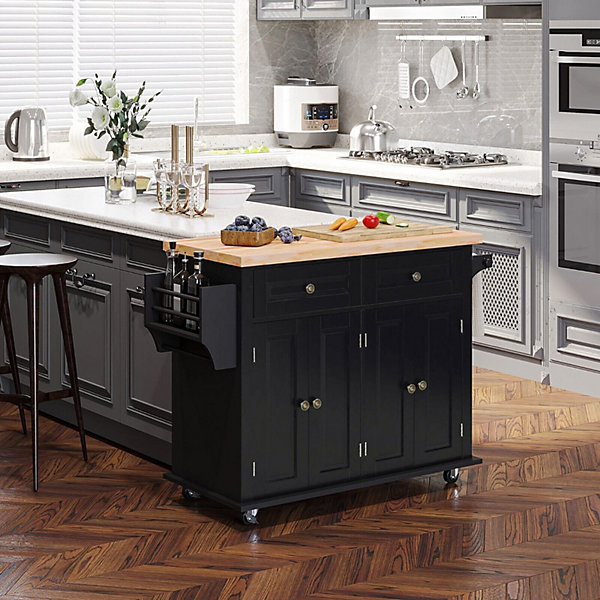Ilot Cuisine Desserte Multi Rangement Noir