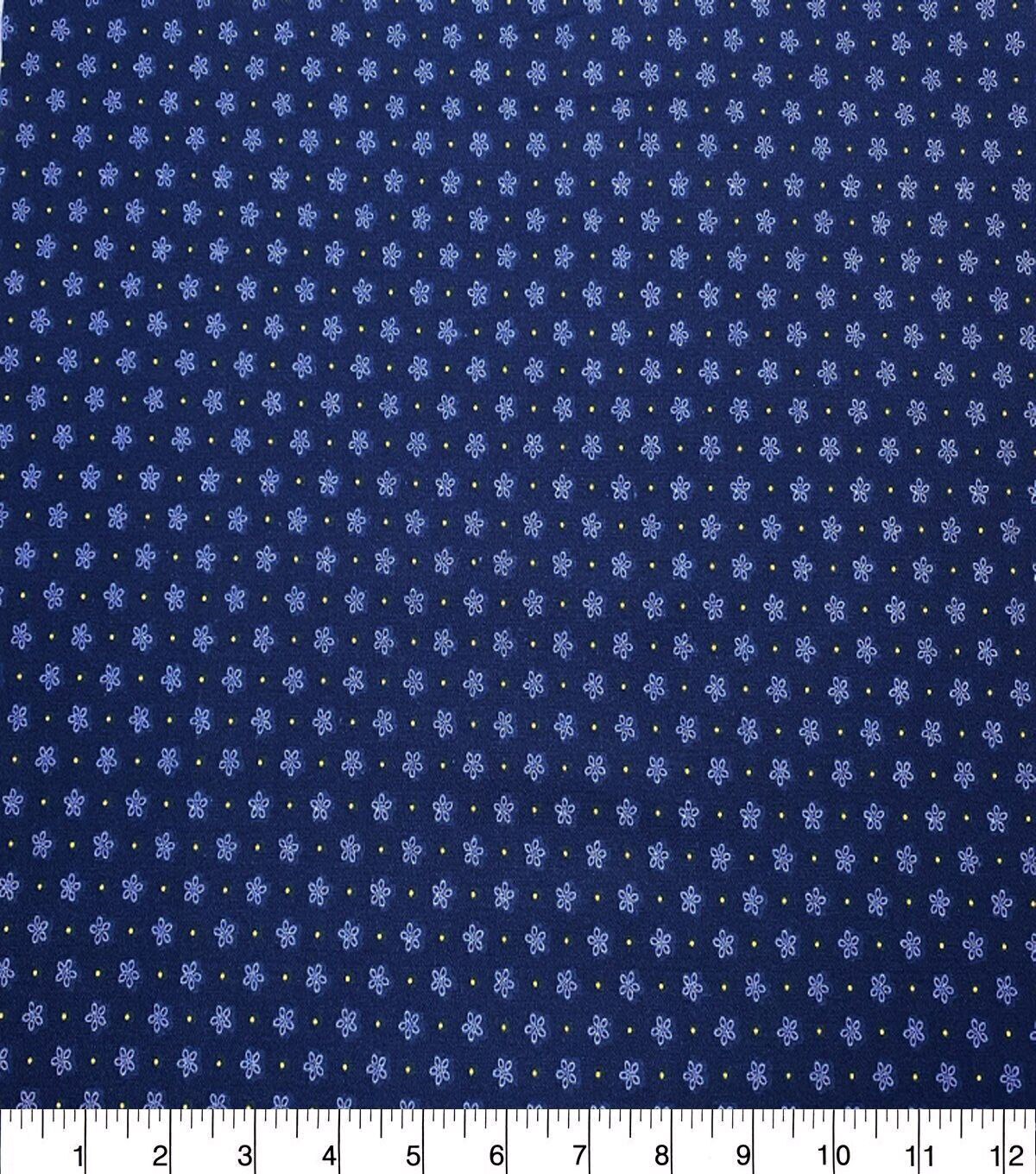 Mini Daisies on Navy Quilt Cotton Fabric by Quilter's Showcase