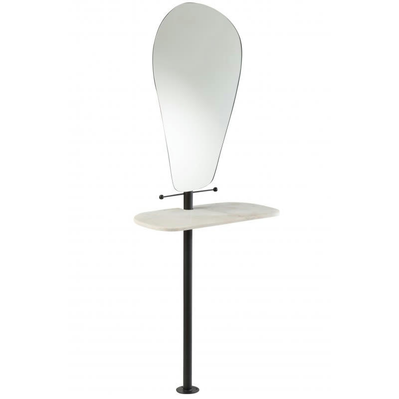 PLANCHE - Miroir et planche mural marbre/métal/verre blanc/noir H169cm
