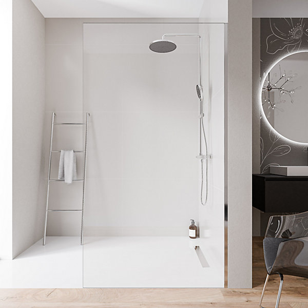 Paroi de douche italienne 130x220cm, verre NANO 10mm, profilé mural inox chrome, sans profilé sol - EX102-2