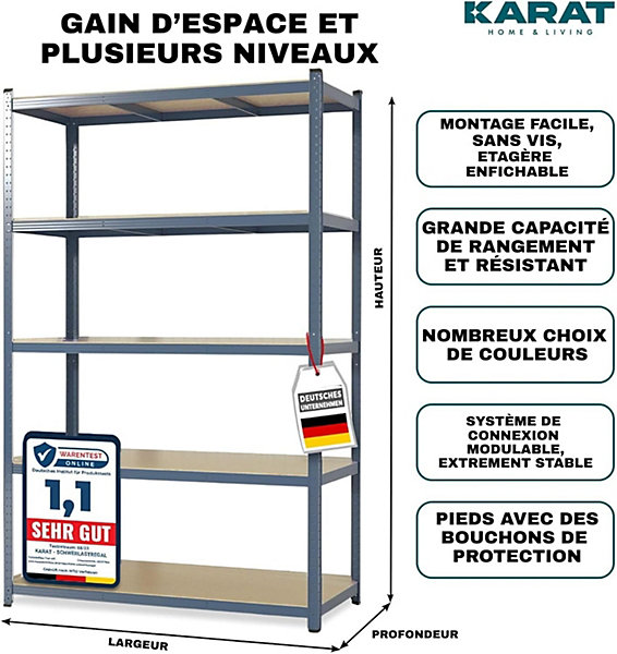 2 X Rayonnages pour charges lourdes, 150 x 75 x 30 cm, Gris, Capacité de charge max :  875 kg