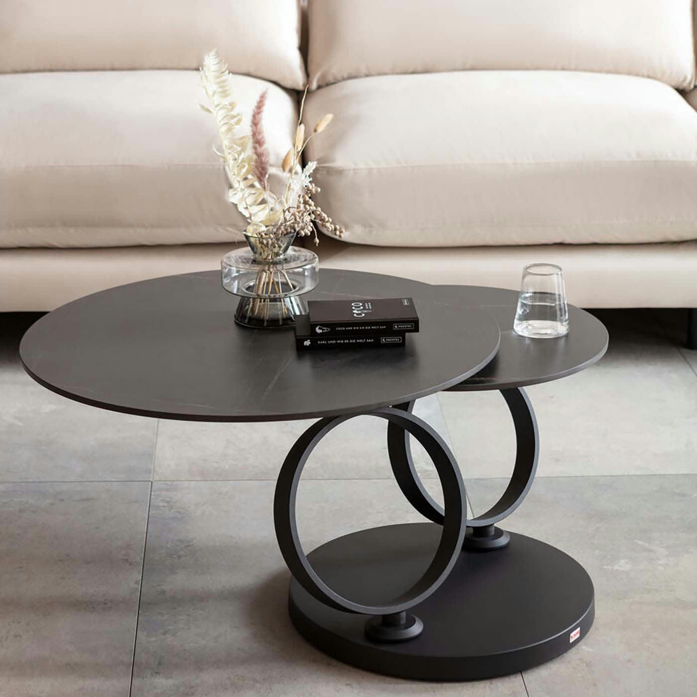 BEVERLY - Table basse en céramique noire et acier