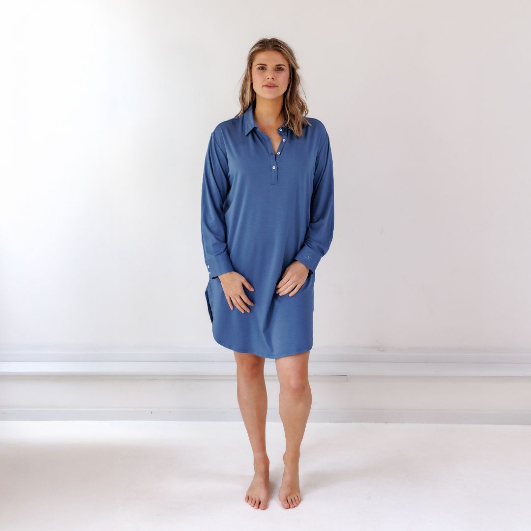 Coco & Cici - Tencel Nachthemd - Dames - Donker Blauw - Maat S / M