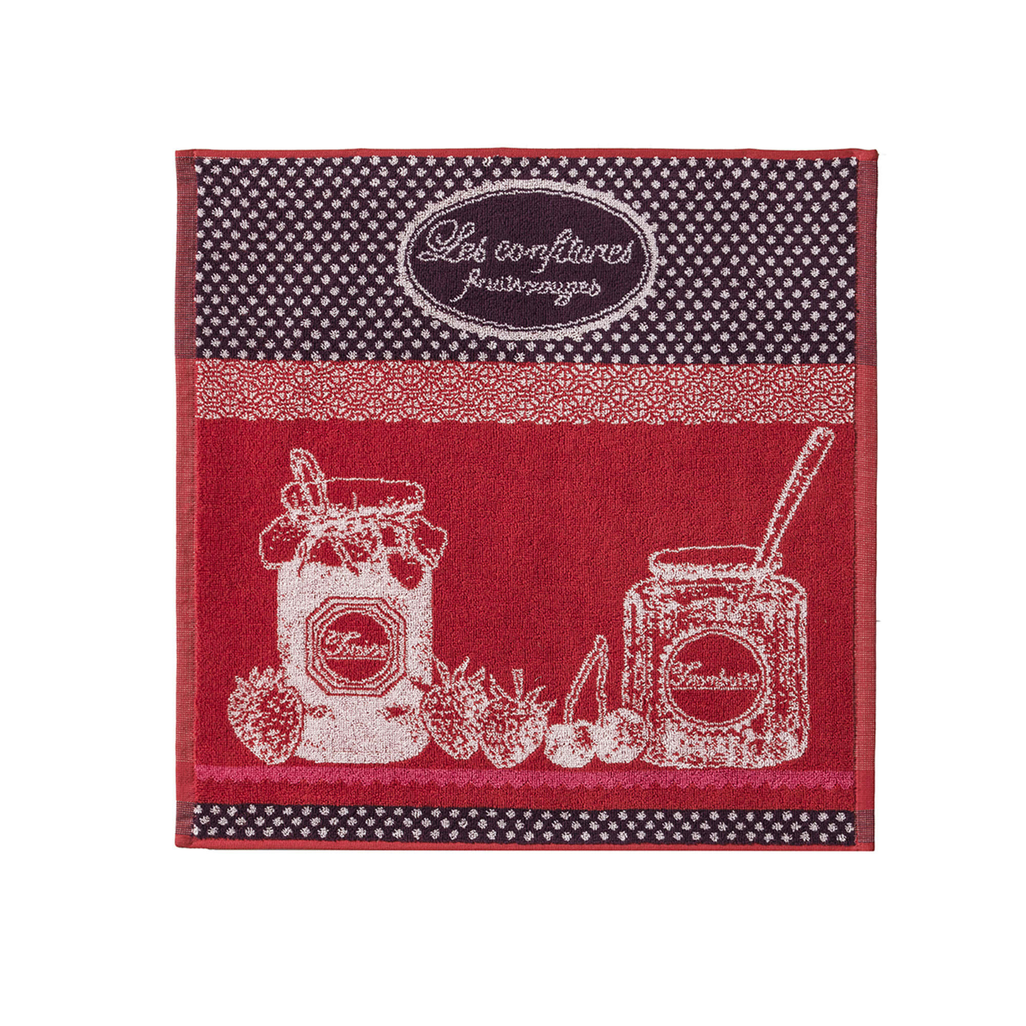 CONFITURE - Carré éponge jacquard pur coton rouge 50 x 50
