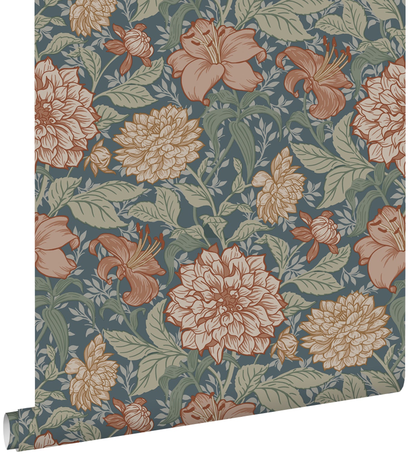 ESTAhome behang vintage bloemen vergrijsd blauw - 53 cm x 10.05 m - 139642