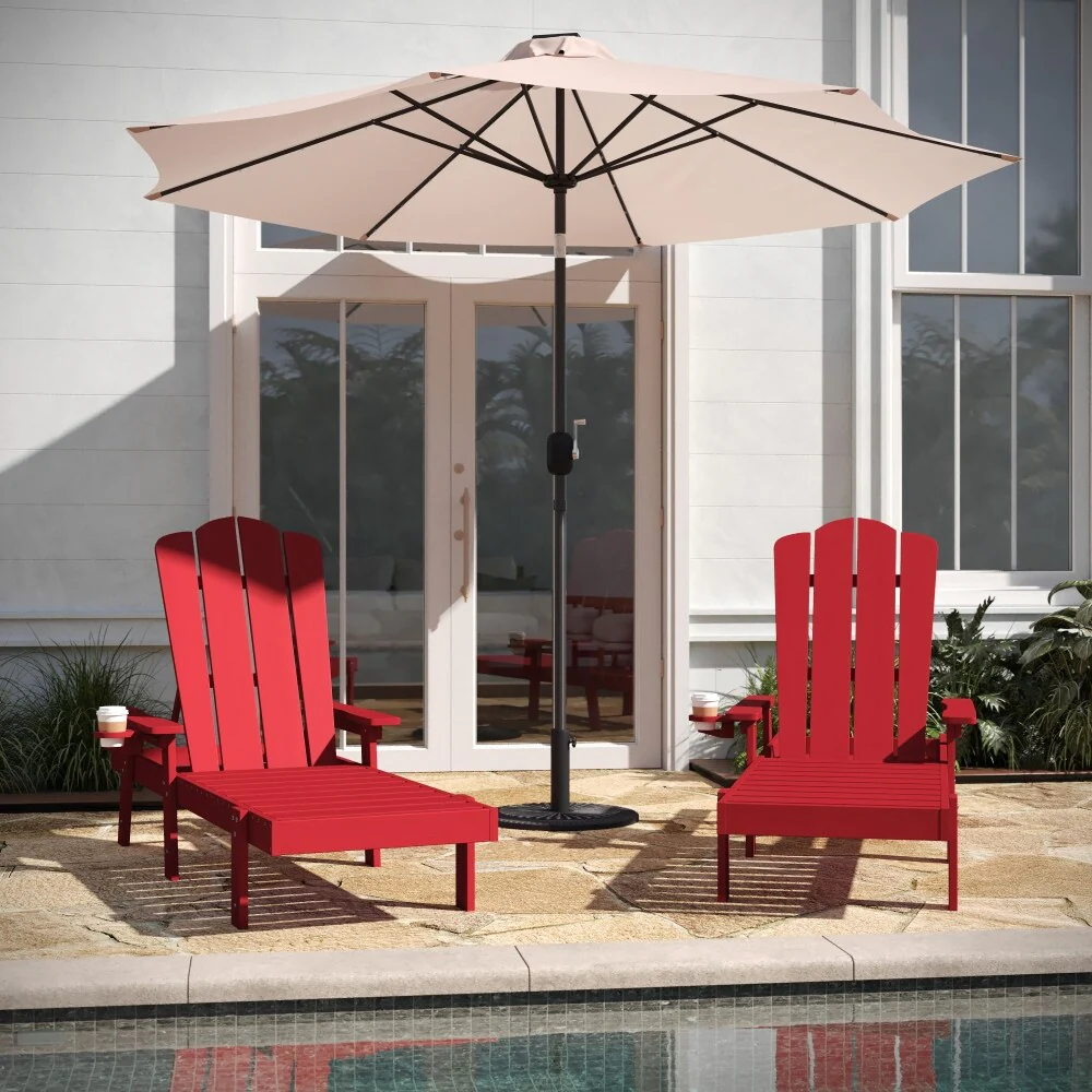 Indoor-Outdoor Adjustable Adirondack Lounger with Cupholder - Set of 2