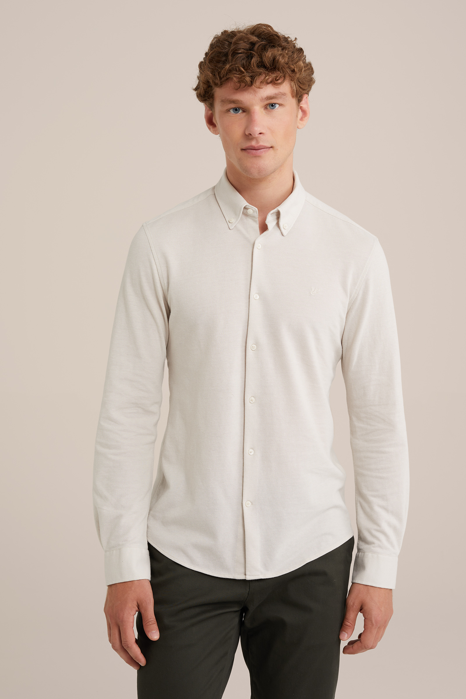 Heren Slim fit overhemd van piqu&eacute;jersey