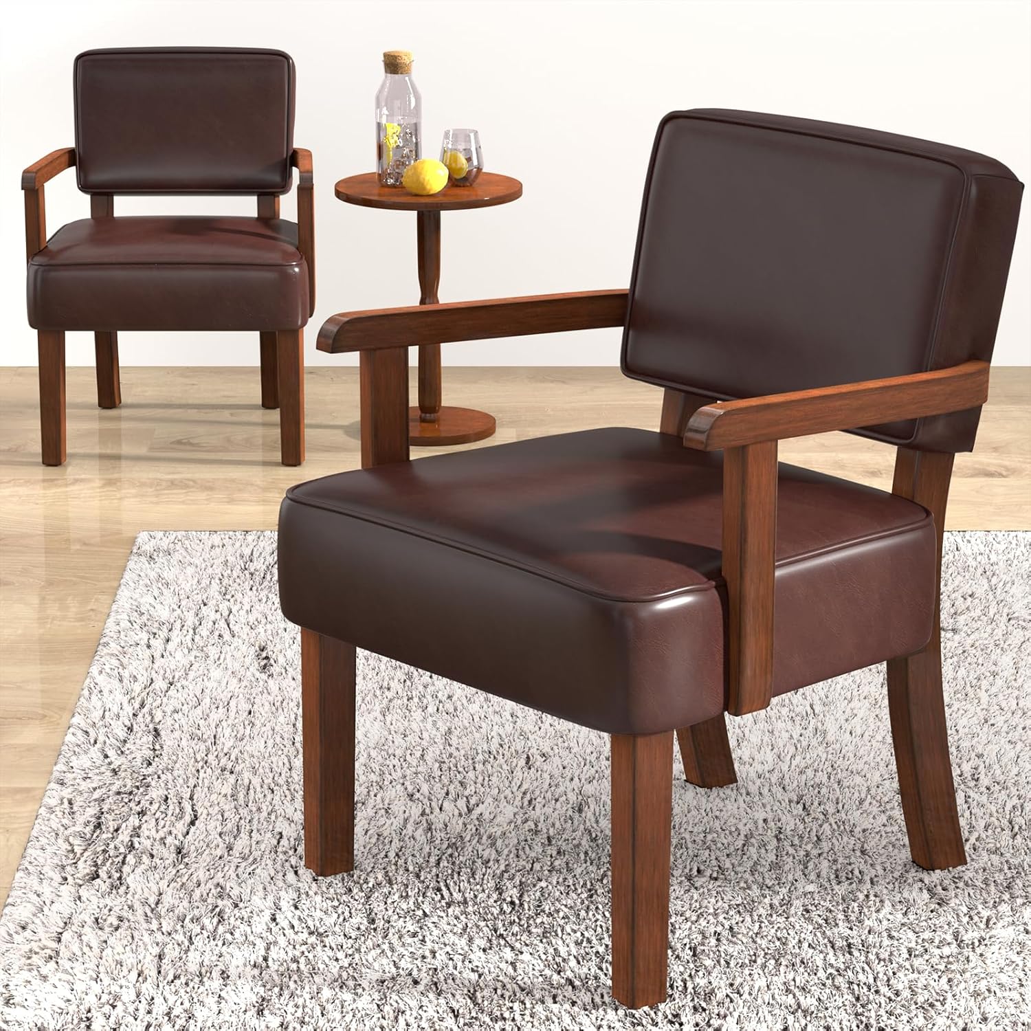 FAGAGA Accent Chair, PU Leather Living Room Chairs Oversize with Soft Seat and Armrests for Living Room Dinning Room Bedroom Reading Room Waiting Room