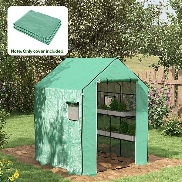 Bâche de remplacement serre de jardin 140 x 143 x 190 cm - 2 fenêtres, porte zippée enroulable - PE anti-UV imperméable