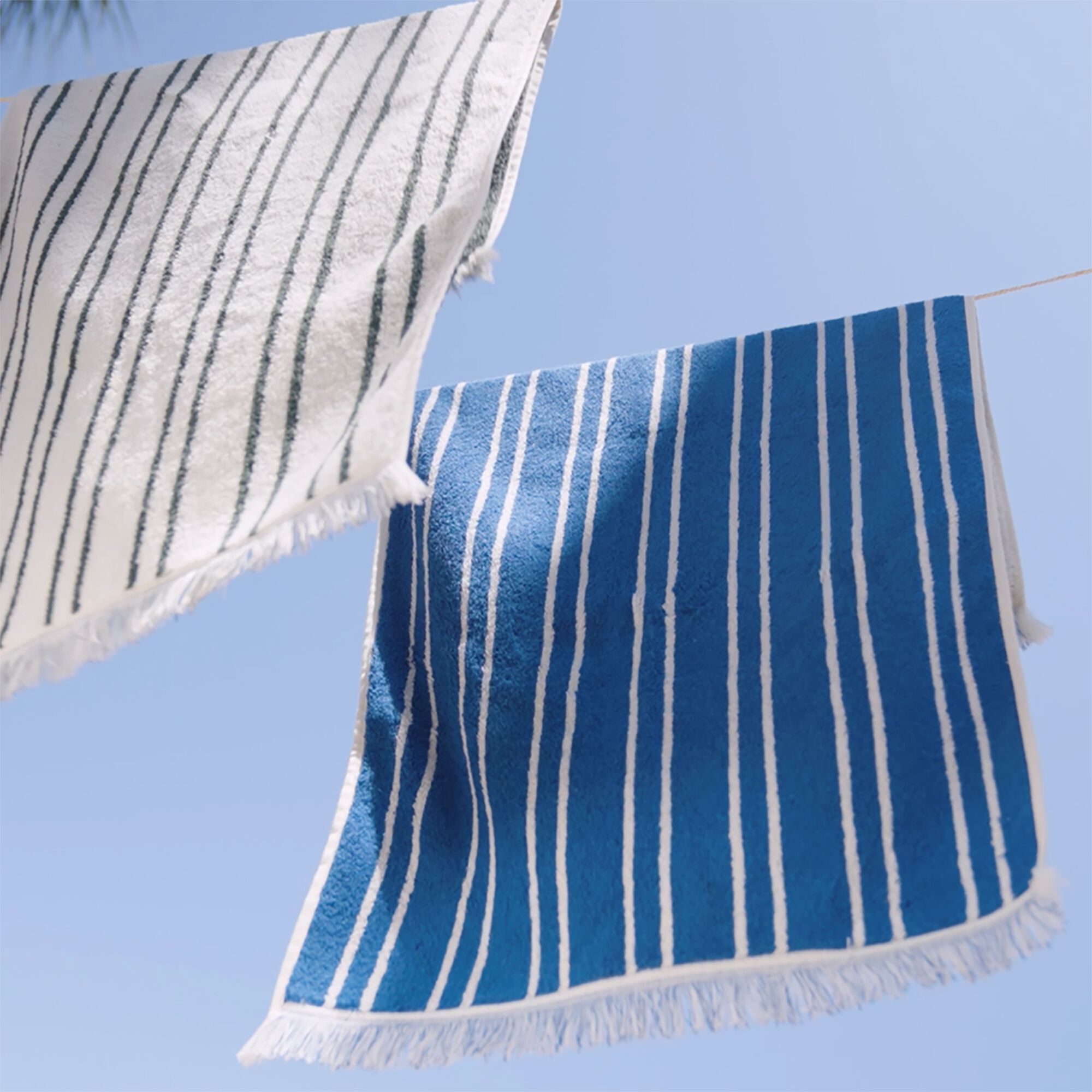 LISTRA - Drap de bain en coton à rayures 100x150cm - bleu