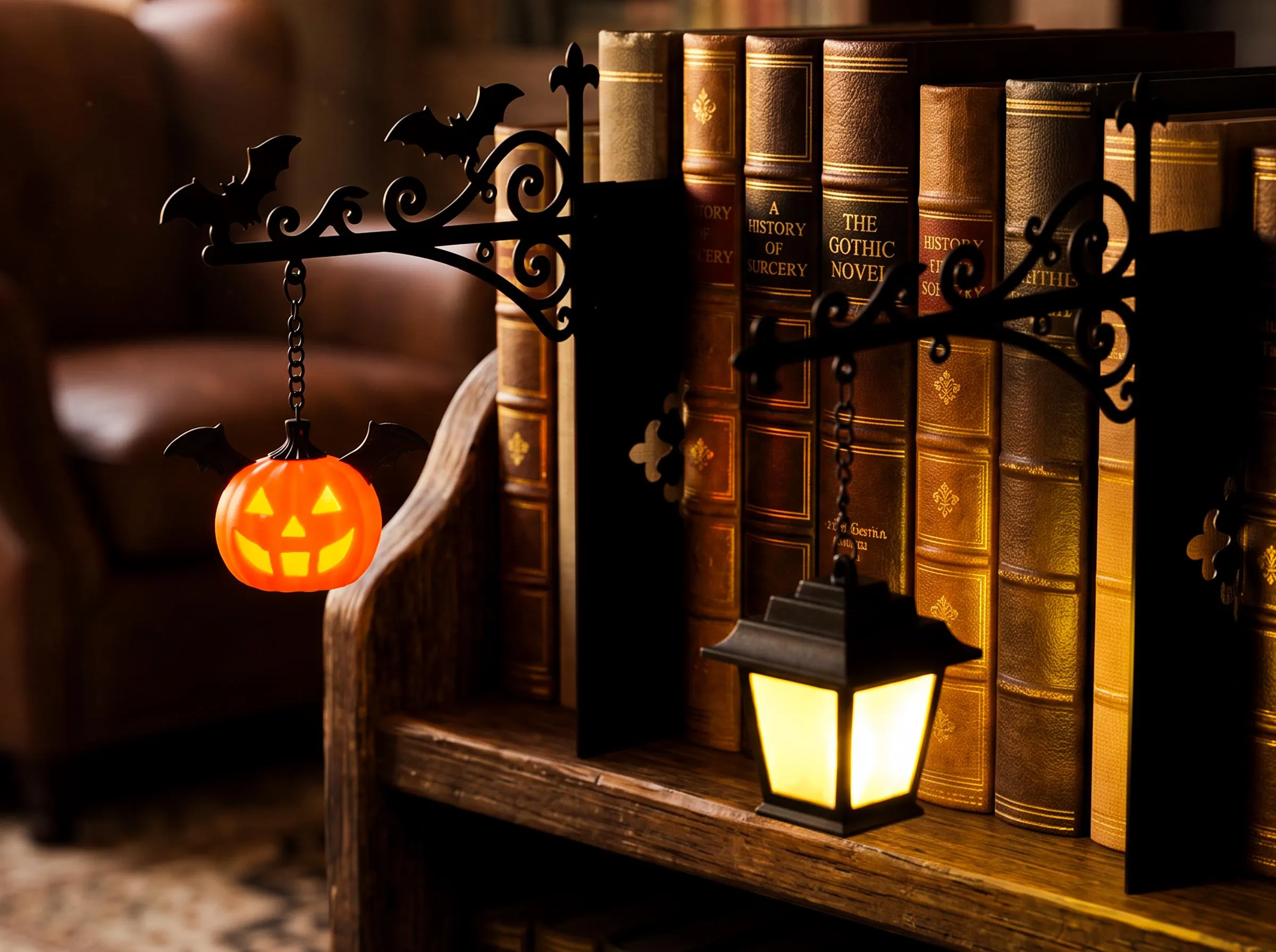 Halloween Metal Hanging Lantern Bookend, Dark Academia Shelf Lamp, Gift for Book Lovers, Dark Academia Book Nook Decor, Reader Gift