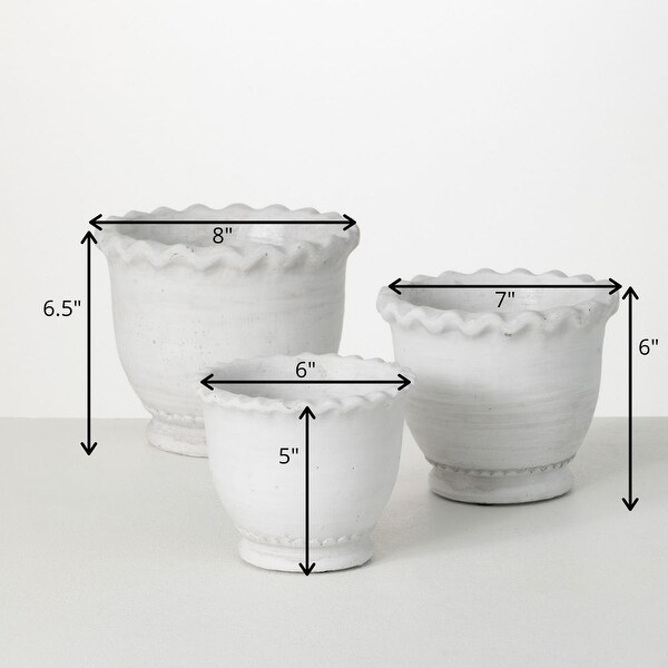 Sullivans White Scalloped Edge Ceramic Planter Set of 3, 6.5"H, 6"H & 5"H White