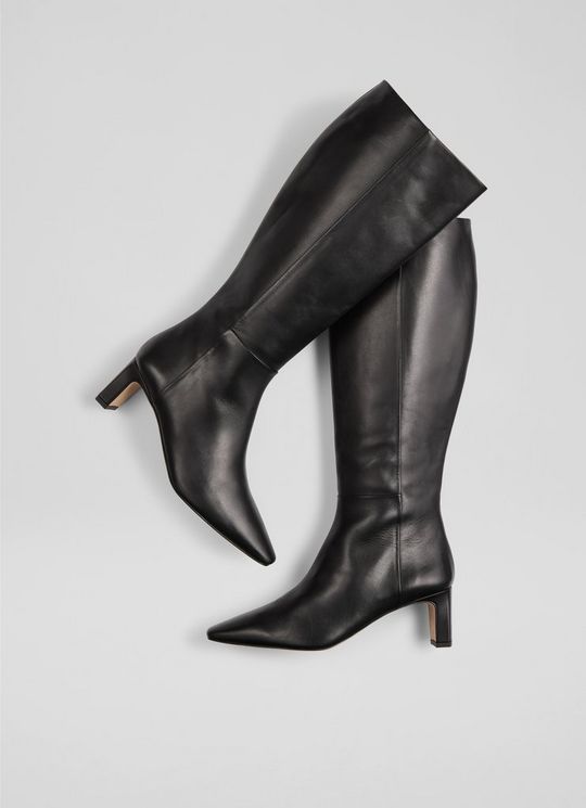 Margarite Black Leather Knee Boots
