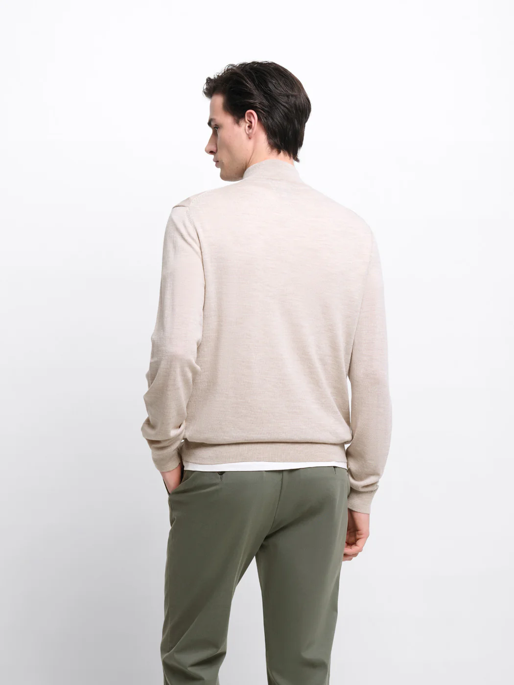 Pull col cheminée zippé en laine Mérinos