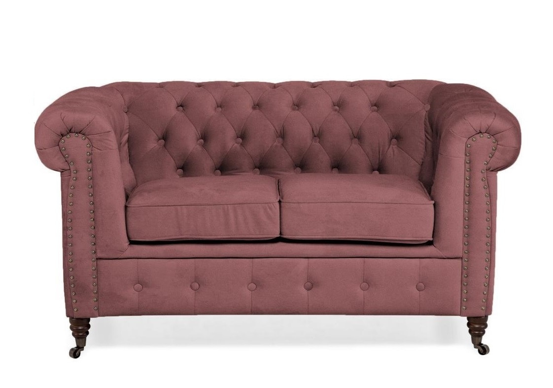 Ropez Chesterfield Oxford sofa 2os. pikowana welur wrzosowy