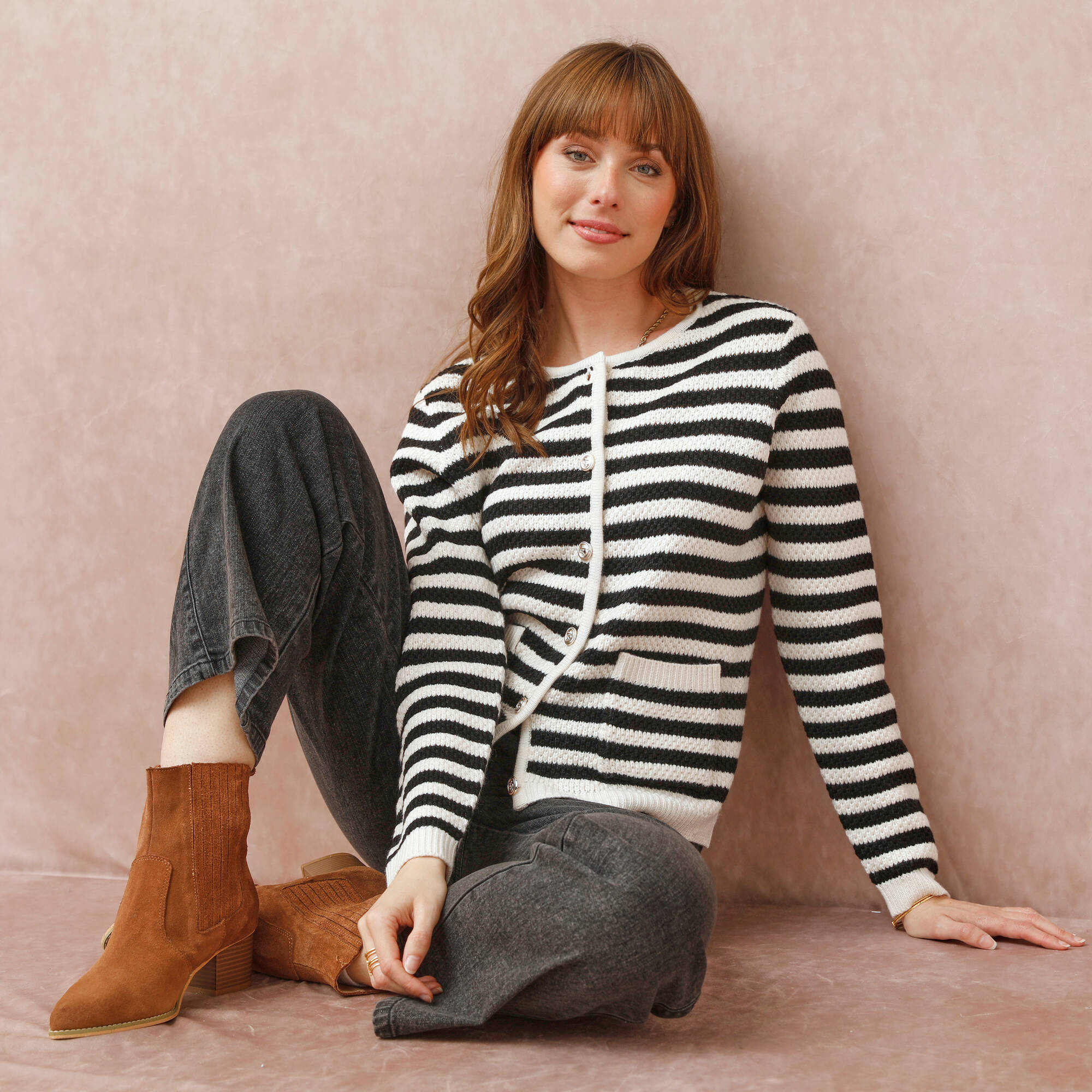 Cardigan rayé maille fantaisie