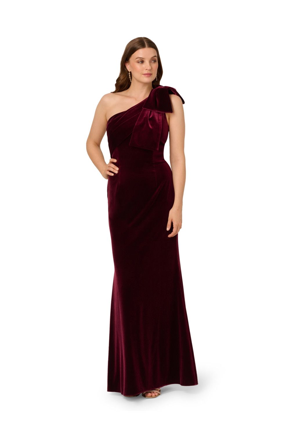 Adrianna Papell Velvet One Shoulder Gown