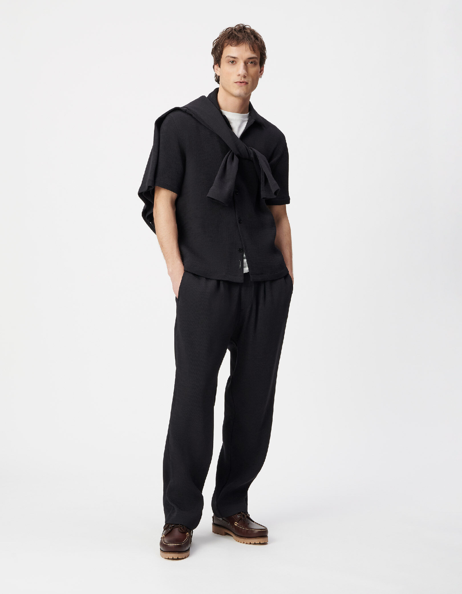 Pantalon noir tissu plissé Homme