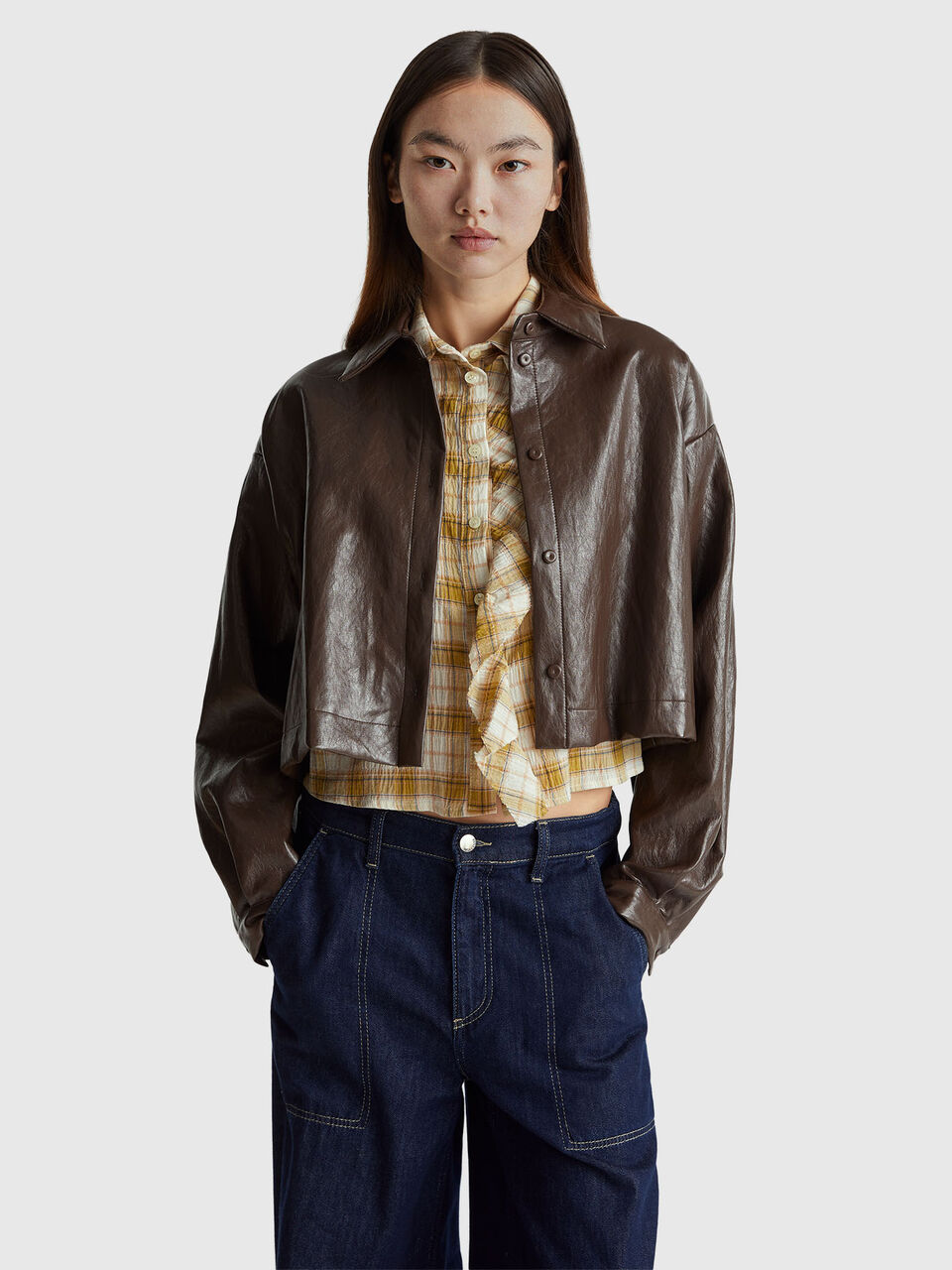 Jacket in imitation leather fabric