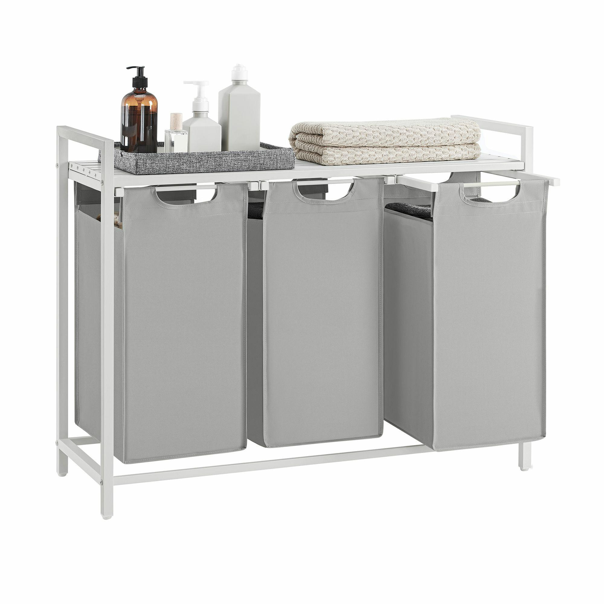 Kosz na Bieliznę 114L, 3 Przeg., MDF/Stal, Nowoczesny