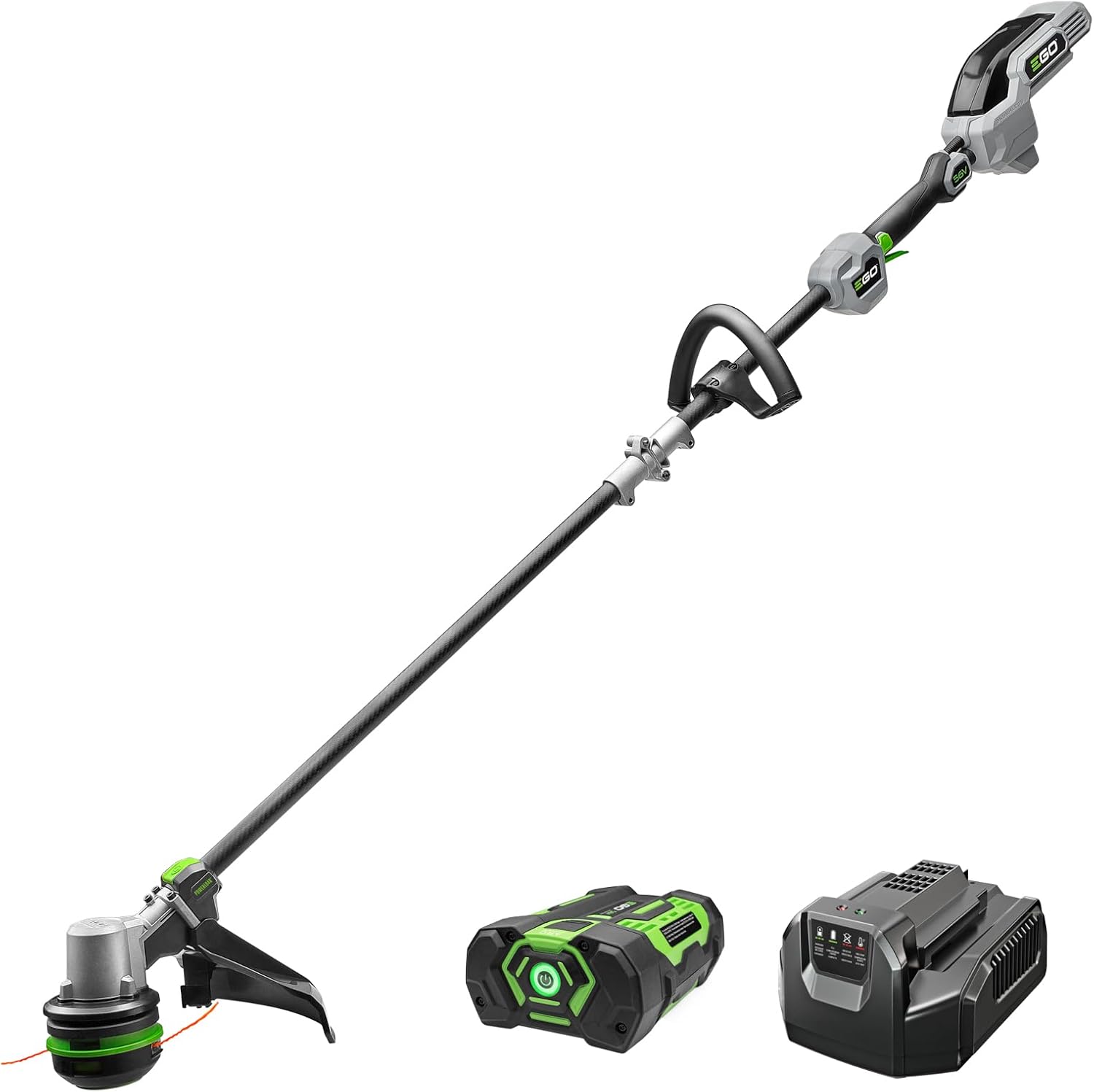 EGO POWER+ String Trimmer  Battery Powered  15 Trimmer for Weeds and Grass with POWERLOAD and Carbon Fiber Split Shaft  Includes 56V 2.5Ah Battery and Charger - ST1521S