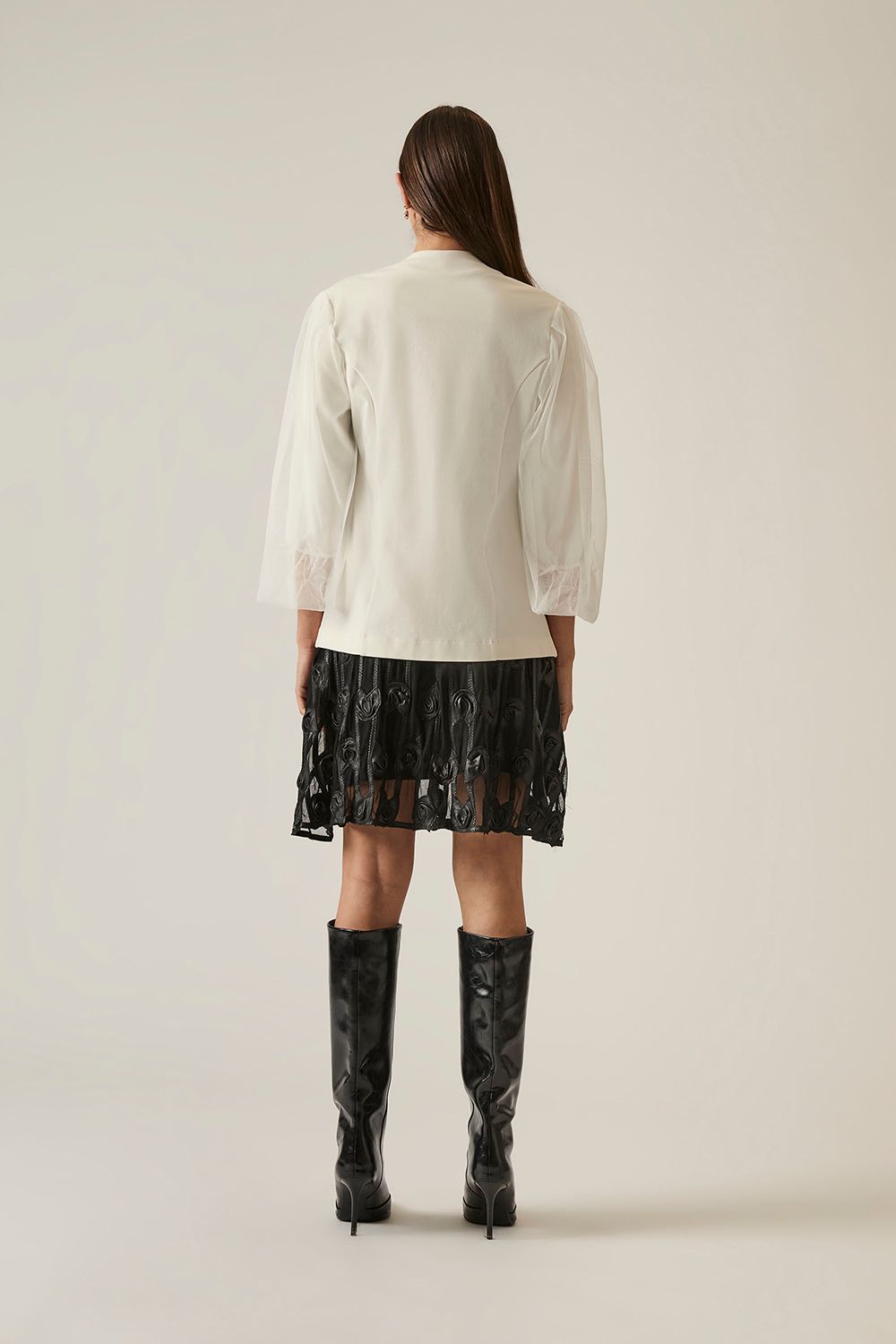 James Lakeland Tulle Sleeve White Blazer