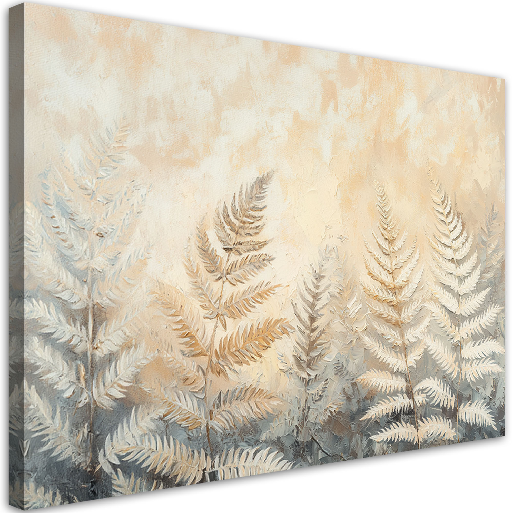 Obraz do salonu sypialni, Beżowe liście paproci natura pióra boho 60x40