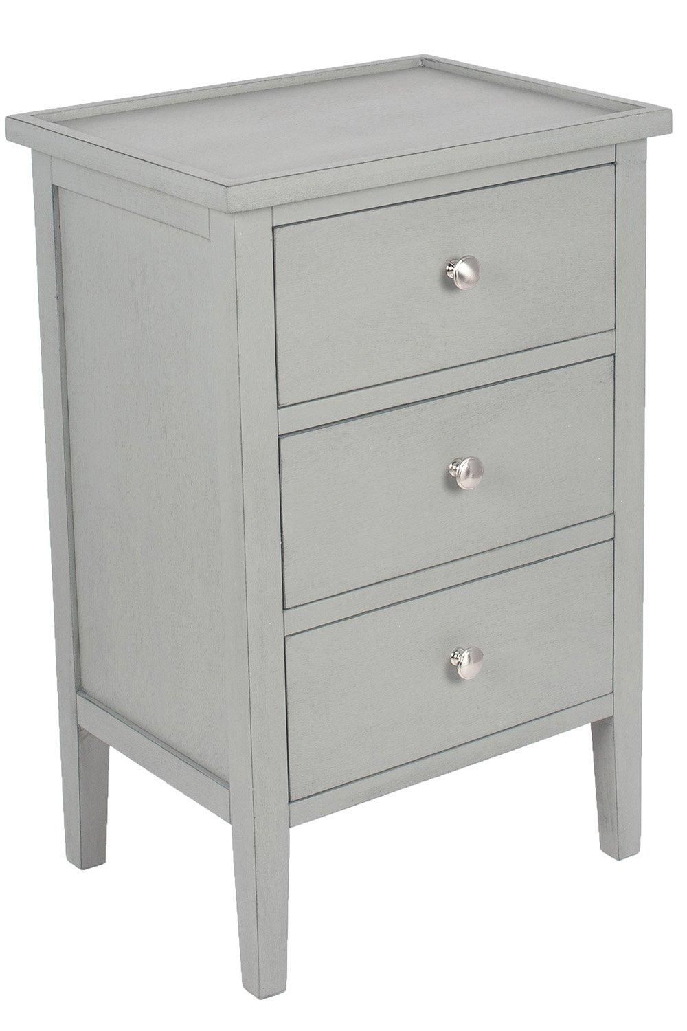 Ruma Pine Wood Antique Silver Handled 3-Drawer Bedside Table