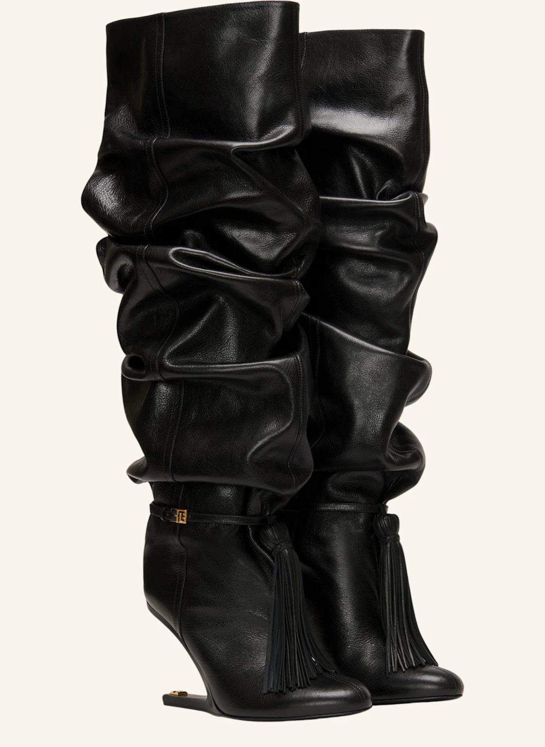 BALMAIN No Wedge Overknee-Stiefel mit Bommel aus texturiertem Leder