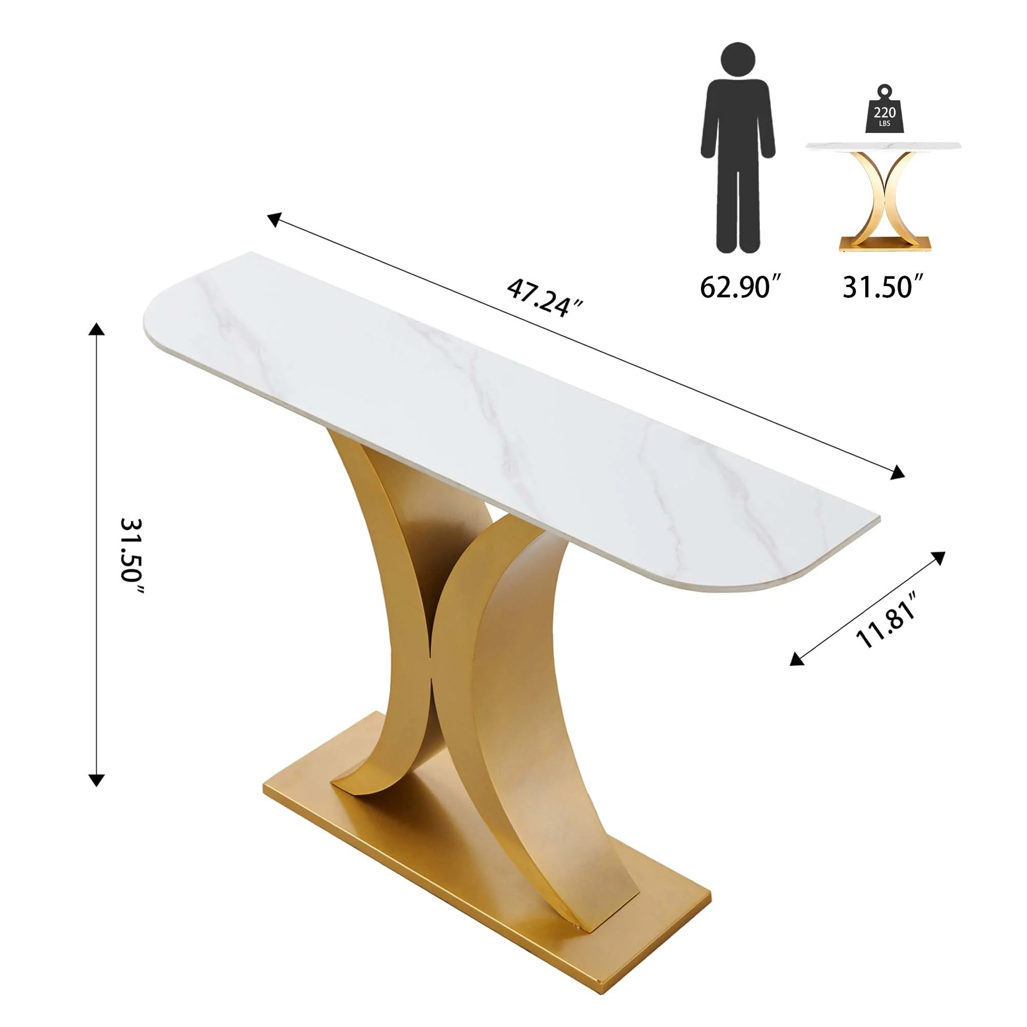 Aukfa 47 inches Modern Console Table with Geometric Metal Base