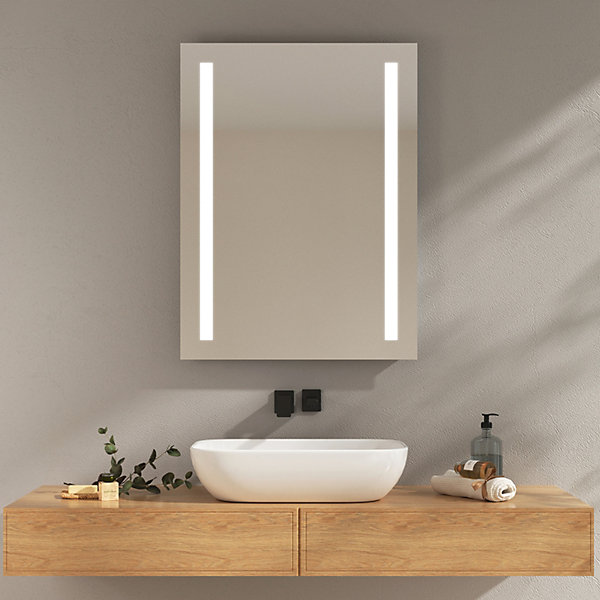 EMKE Miroir lumineux salle de bain 60x80cm, Miroir LED avec Interrupteur à bouton, Anti-buée, lumière Blanche Froide/Chaude
