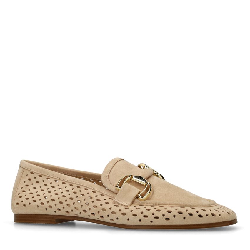 Manfield Beige leren loafers met gouden chain