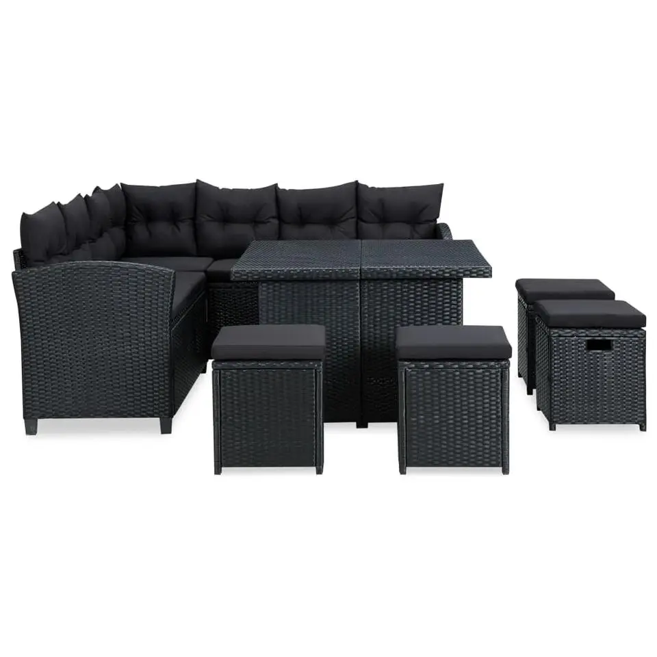 vidaXL - Tuinloungeset - Zwart - Poly rattan - 6 stuks - Met kussens