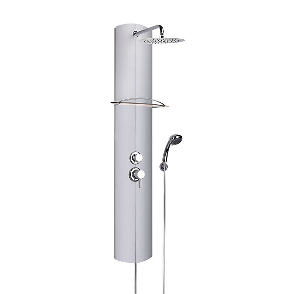 Colonne de douche mécanique avec pomme de tête, douchette et flexible, en aluminuim anodisé gris, Valentin Totmy