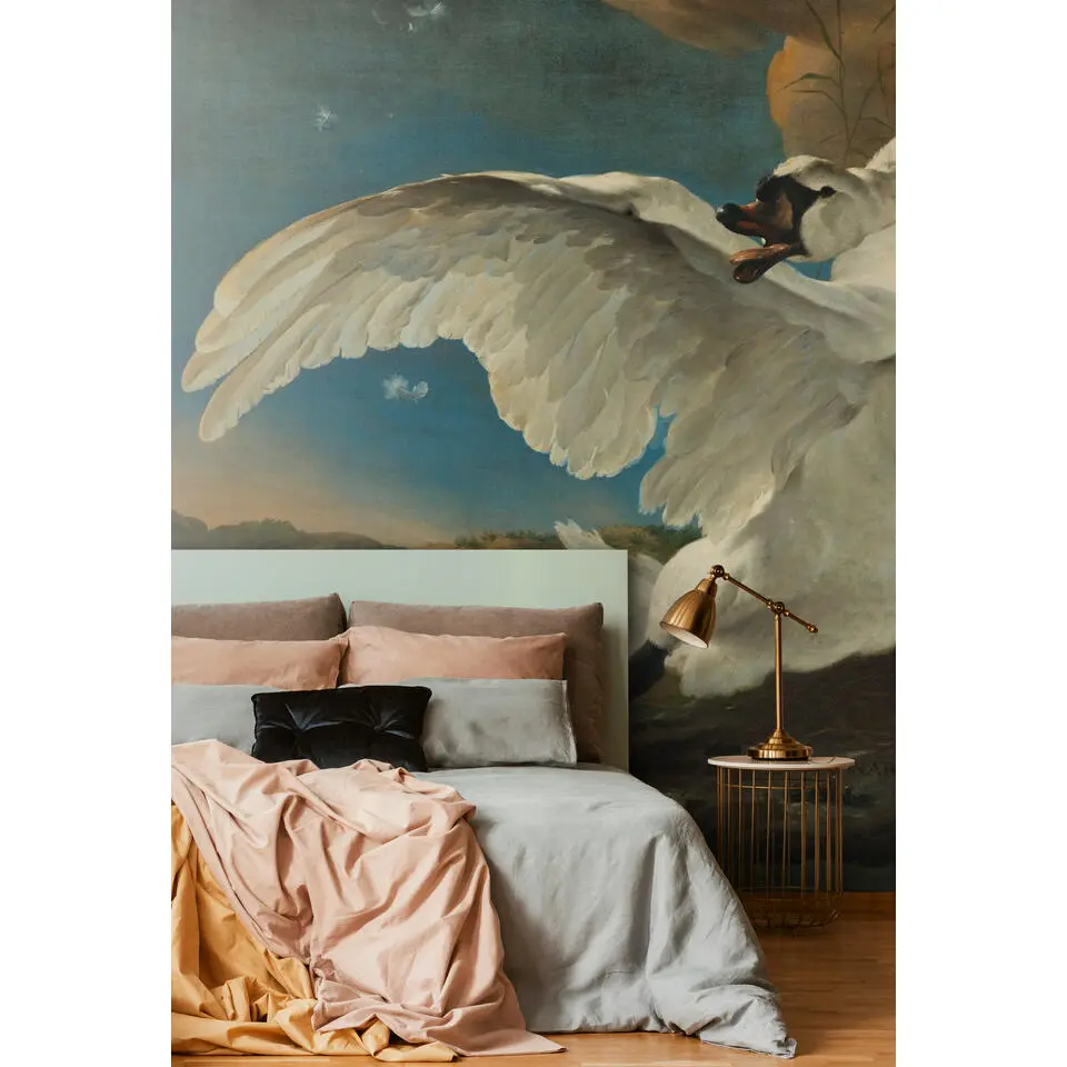 Sanders & Sanders fotobehang De Bedreigde Zwaan van Jan Asselijn bruin