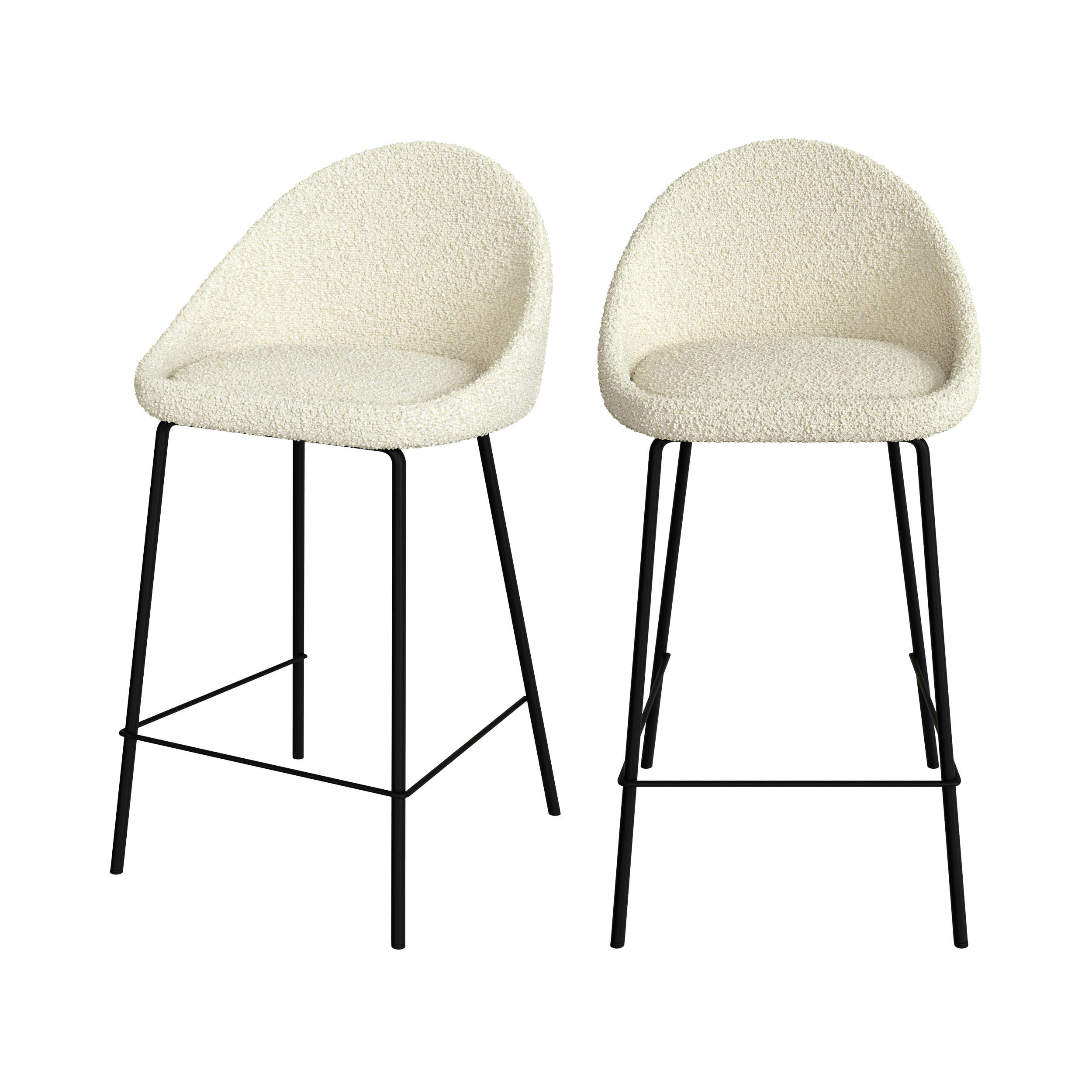MISTY - Chaise de bar mi-hauteur tissu bouclette blanche 65 cm (lot de 2)