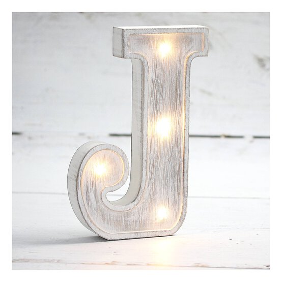 White-Washed Wooden LED Letter J 21cm